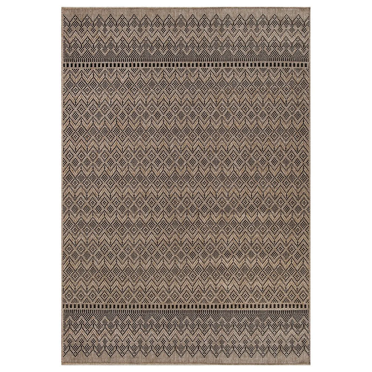 GAD - Classical Sisal-Inspired Indoor Outdoor Area Rug. Medallion. Bordered. Geometric Pattern. Fade and Stain Resistant