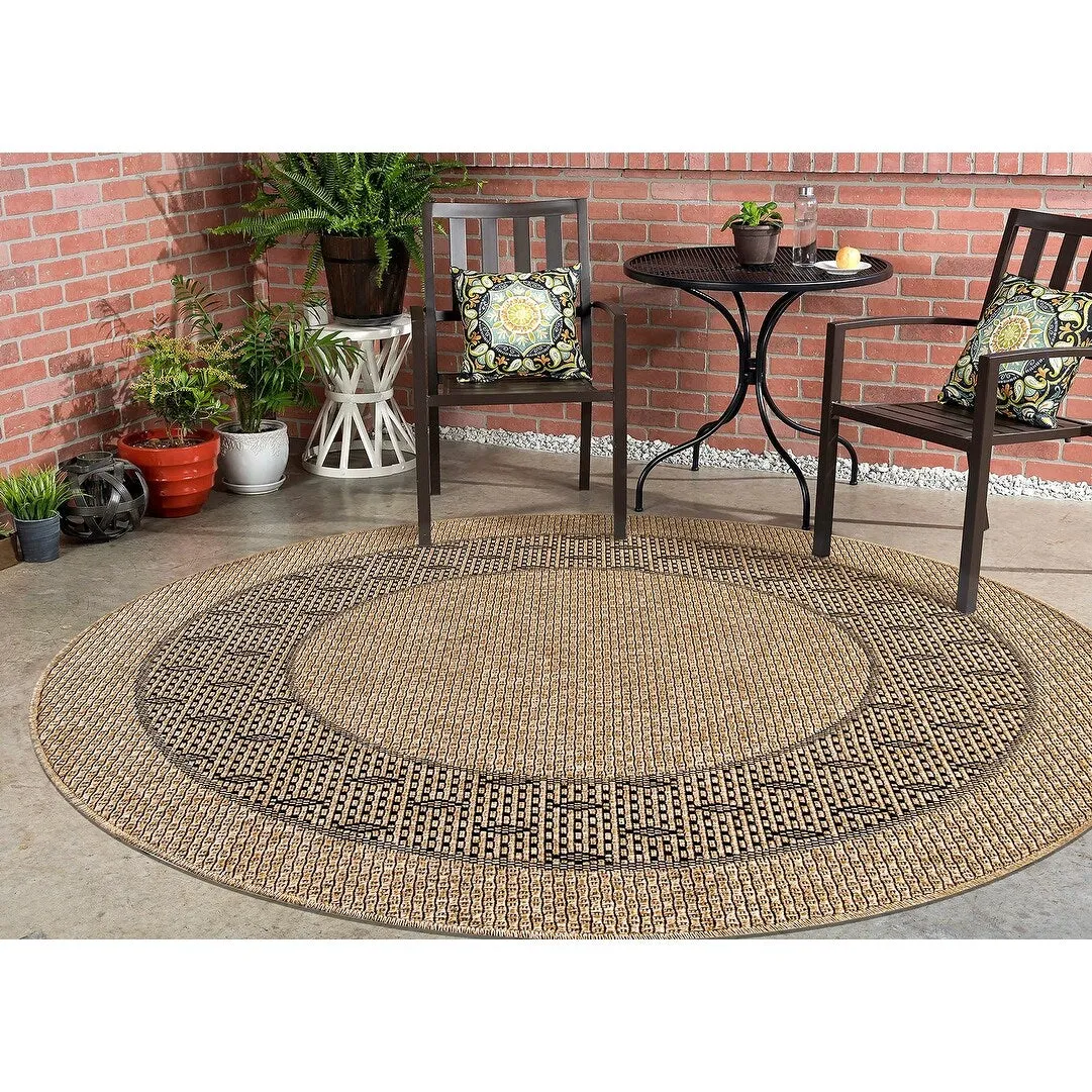 GAD - Classical Sisal-Inspired Indoor Outdoor Area Rug. Medallion. Bordered. Geometric Pattern. Fade and Stain Resistant
