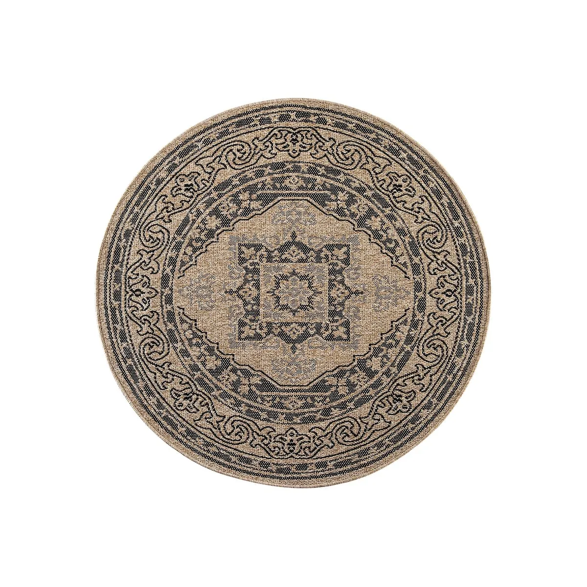 GAD - Classical Sisal-Inspired Indoor Outdoor Area Rug. Medallion. Bordered. Geometric Pattern. Fade and Stain Resistant