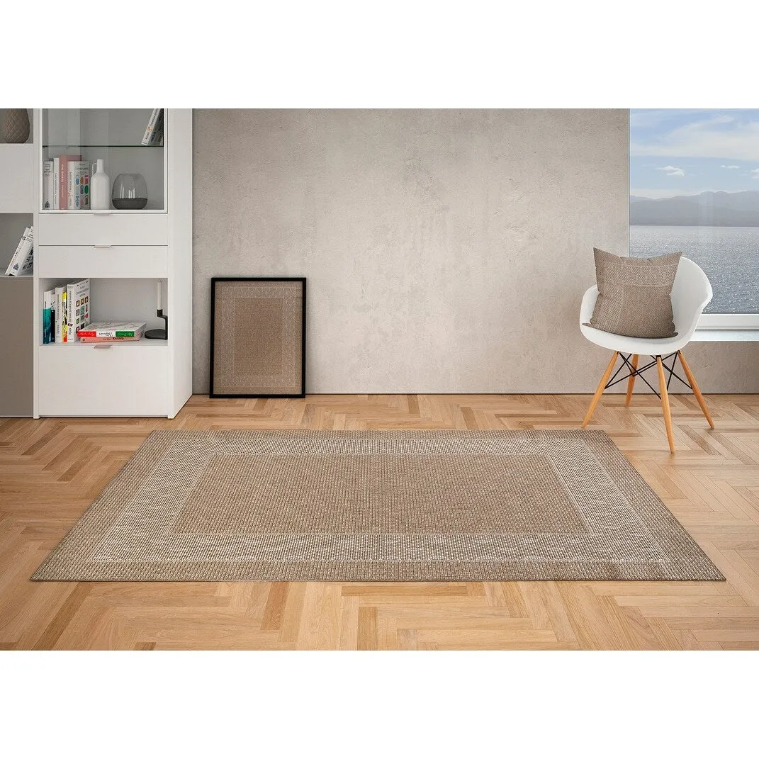 GAD - Classical Sisal-Inspired Indoor Outdoor Area Rug. Medallion. Bordered. Geometric Pattern. Fade and Stain Resistant
