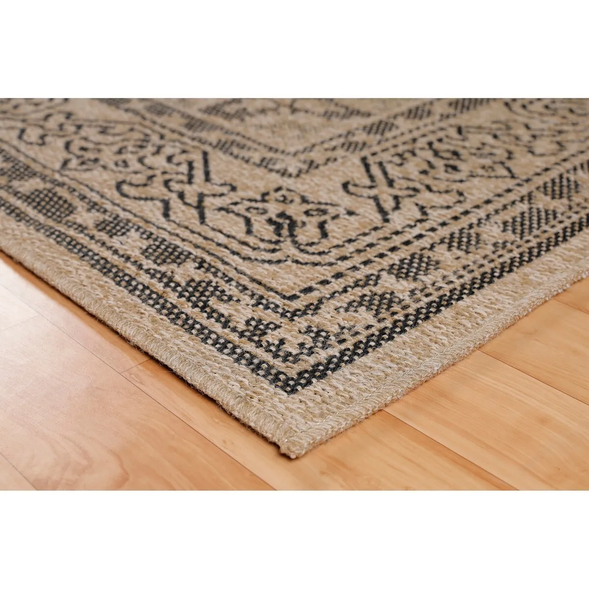 GAD - Classical Sisal-Inspired Indoor Outdoor Area Rug. Medallion. Bordered. Geometric Pattern. Fade and Stain Resistant