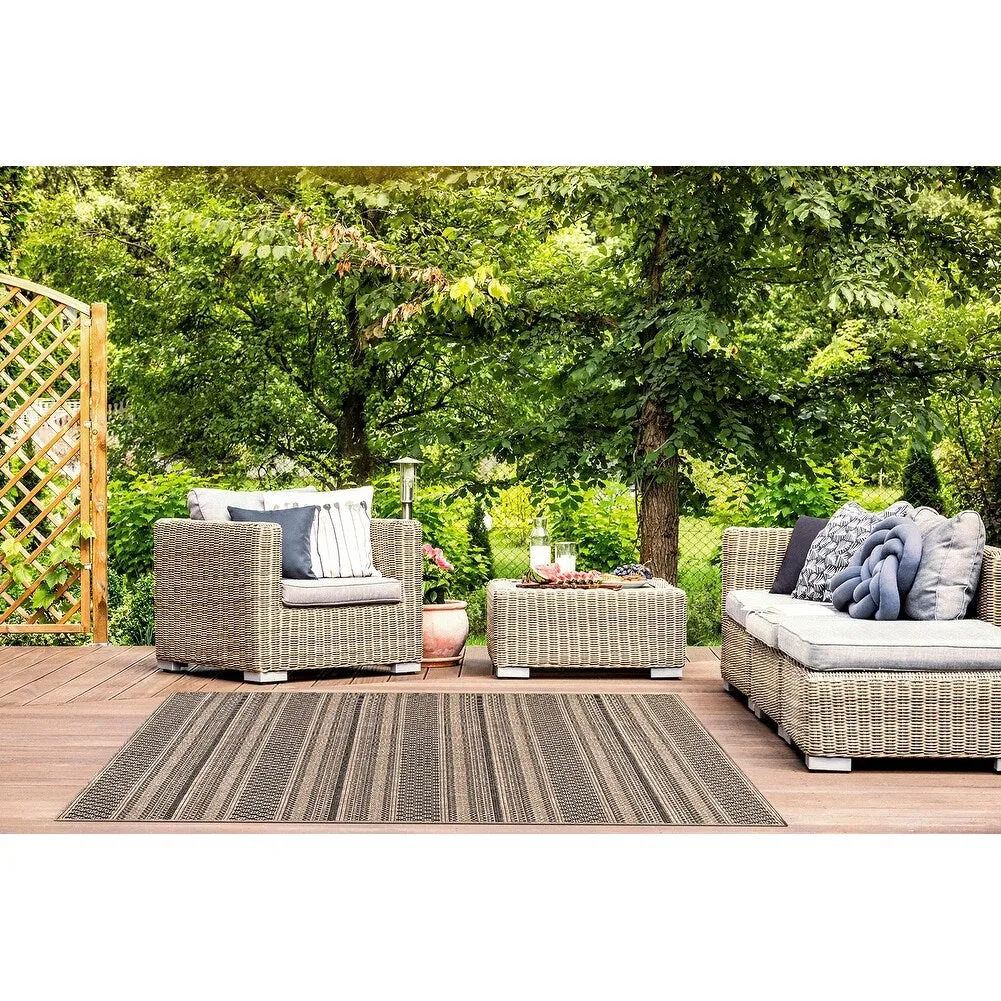 GAD - Classical Sisal-Inspired Indoor Outdoor Area Rug. Medallion. Bordered. Geometric Pattern. Fade and Stain Resistant