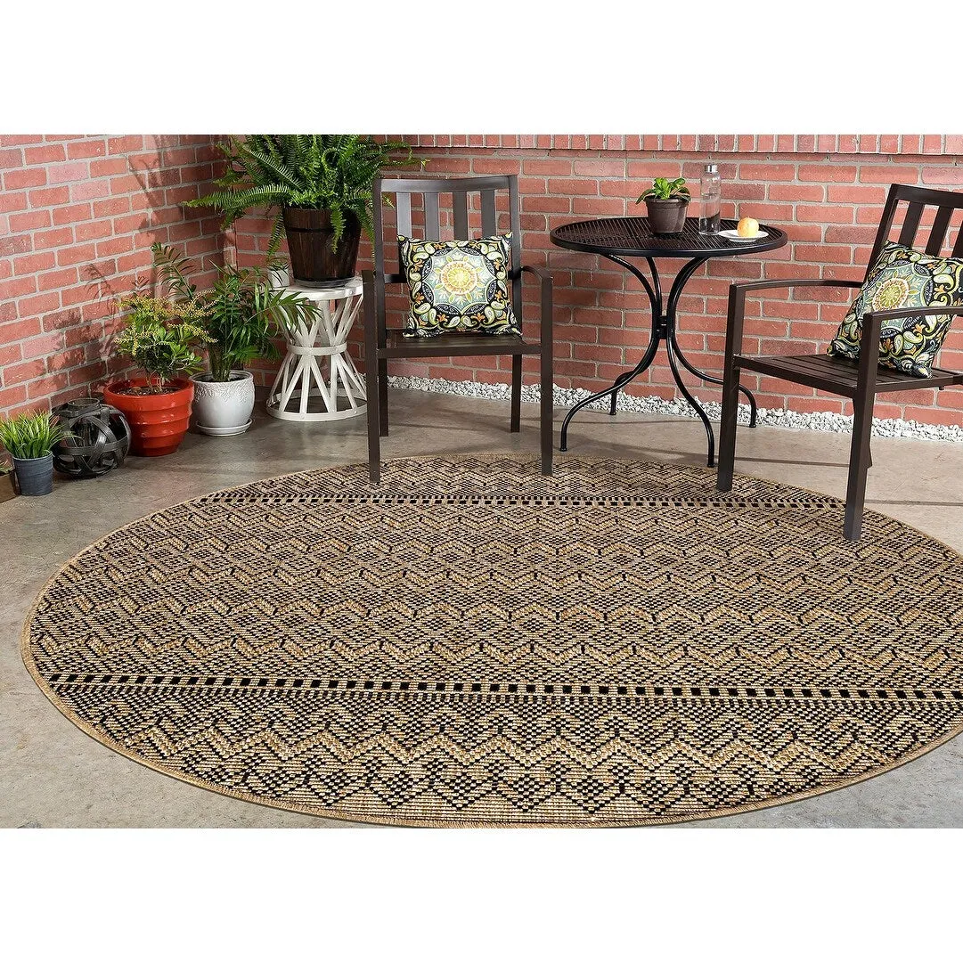 GAD - Classical Sisal-Inspired Indoor Outdoor Area Rug. Medallion. Bordered. Geometric Pattern. Fade and Stain Resistant
