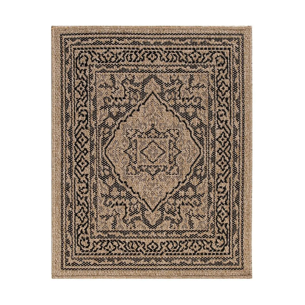 GAD - Classical Sisal-Inspired Indoor Outdoor Area Rug. Medallion. Bordered. Geometric Pattern. Fade and Stain Resistant