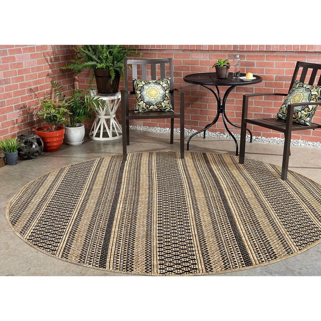 GAD - Classical Sisal-Inspired Indoor Outdoor Area Rug. Medallion. Bordered. Geometric Pattern. Fade and Stain Resistant