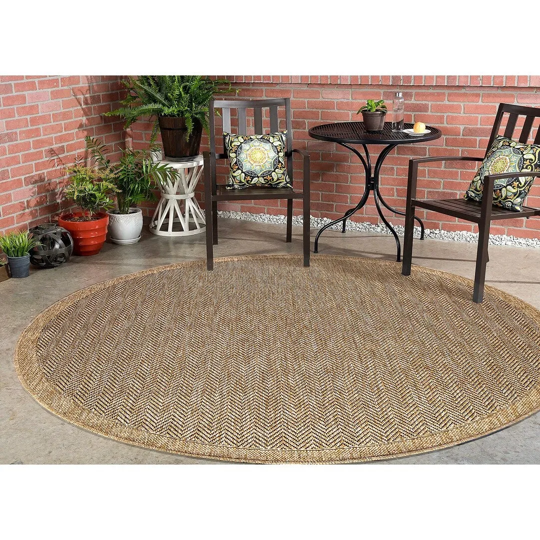 GAD - Classical Sisal-Inspired Indoor Outdoor Area Rug. Medallion. Bordered. Geometric Pattern. Fade and Stain Resistant