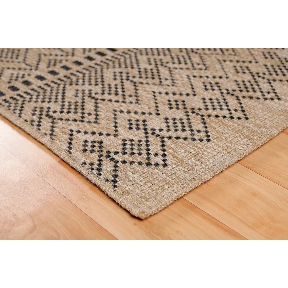 GAD - Classical Sisal-Inspired Indoor Outdoor Area Rug. Medallion. Bordered. Geometric Pattern. Fade and Stain Resistant