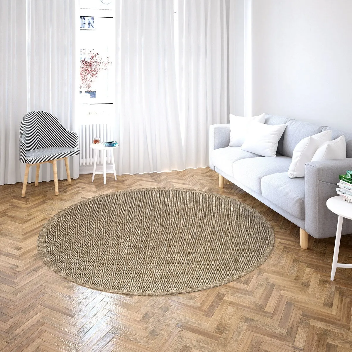 GAD - Classical Sisal-Inspired Indoor Outdoor Area Rug. Medallion. Bordered. Geometric Pattern. Fade and Stain Resistant