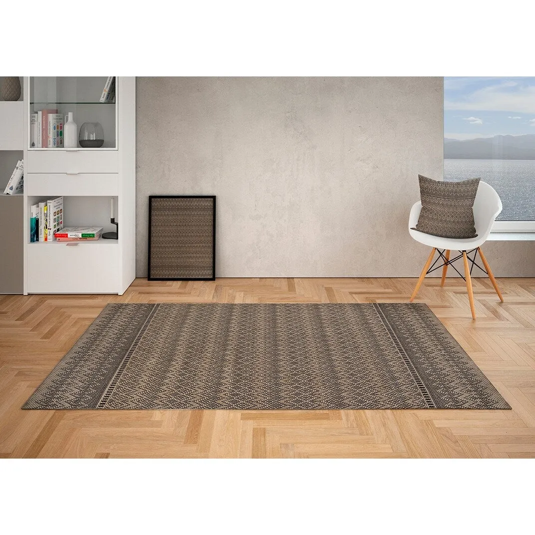 GAD - Classical Sisal-Inspired Indoor Outdoor Area Rug. Medallion. Bordered. Geometric Pattern. Fade and Stain Resistant