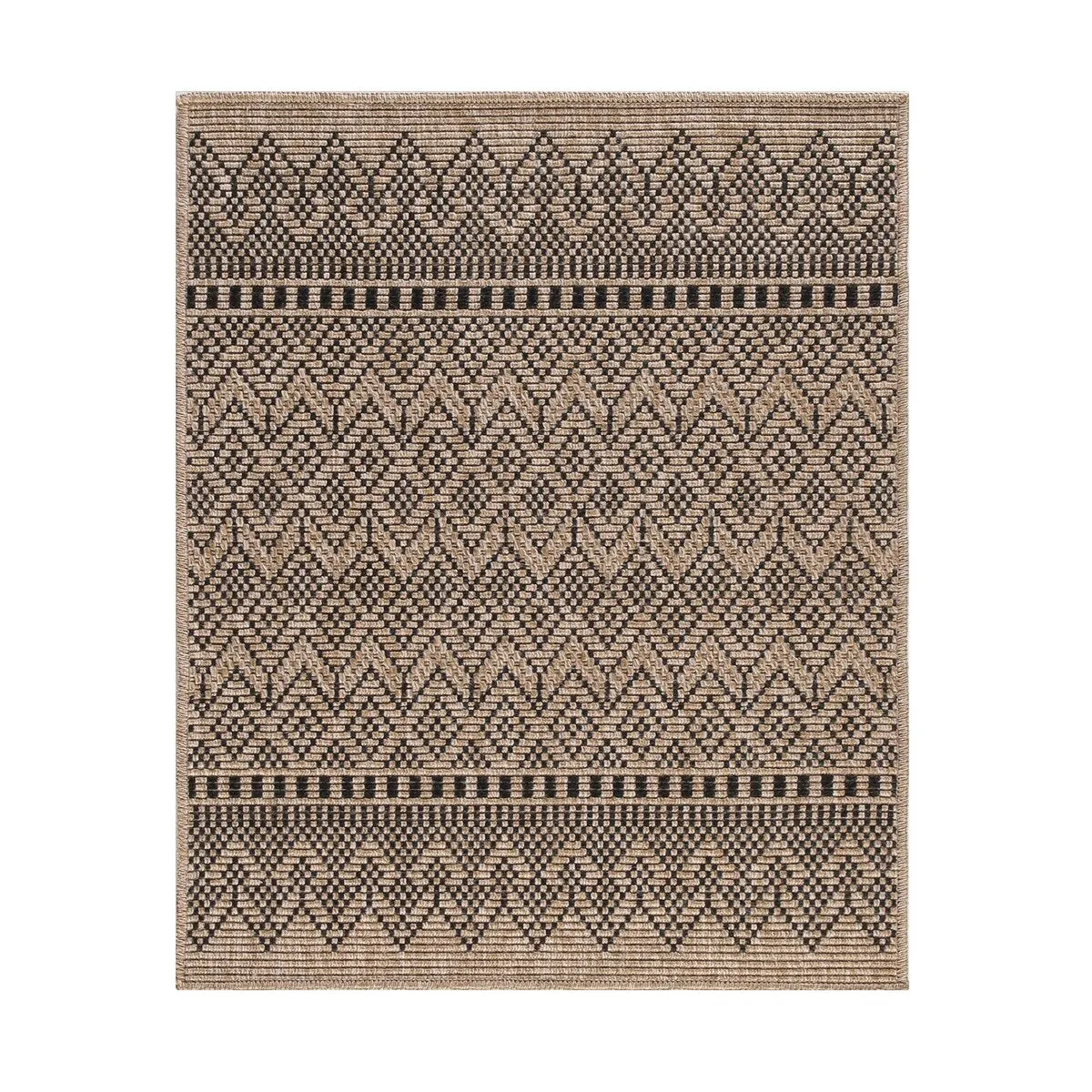 GAD - Classical Sisal-Inspired Indoor Outdoor Area Rug. Medallion. Bordered. Geometric Pattern. Fade and Stain Resistant
