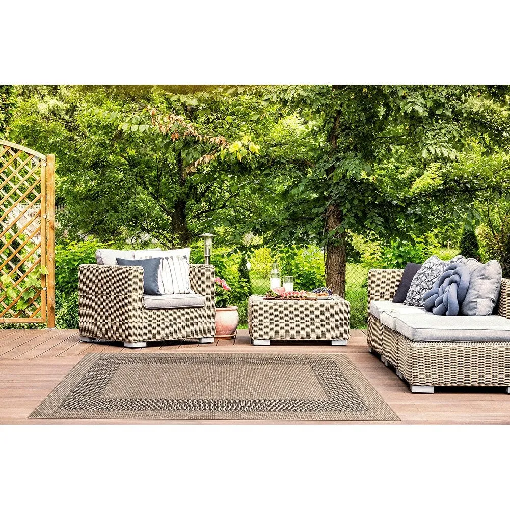 GAD - Classical Sisal-Inspired Indoor Outdoor Area Rug. Medallion. Bordered. Geometric Pattern. Fade and Stain Resistant