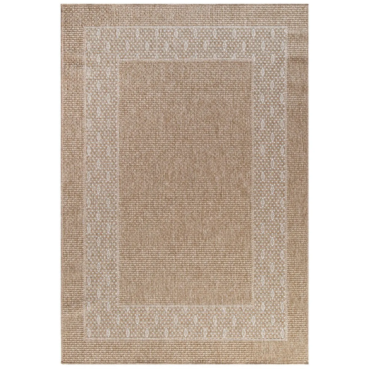 GAD - Classical Sisal-Inspired Indoor Outdoor Area Rug. Medallion. Bordered. Geometric Pattern. Fade and Stain Resistant