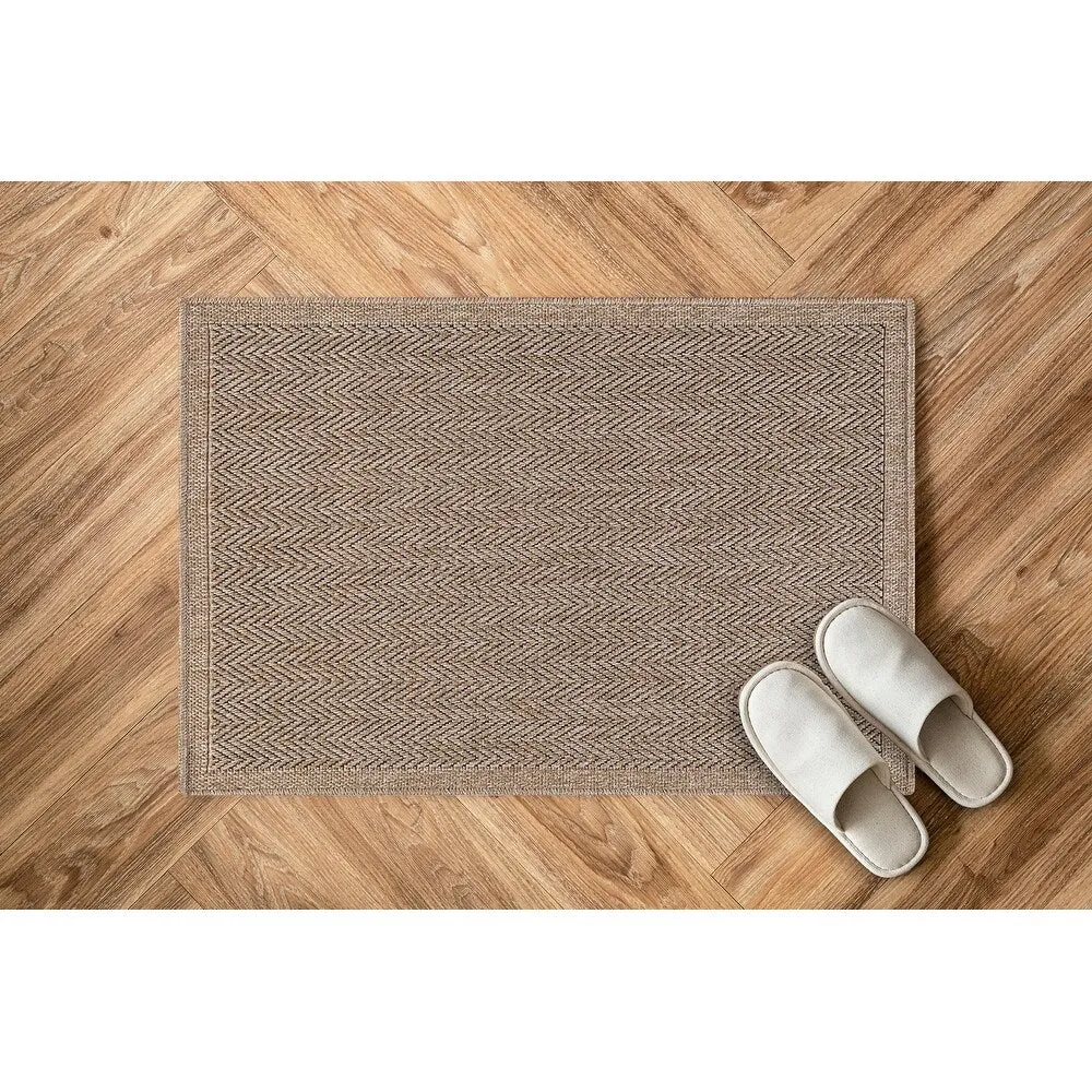 GAD - Classical Sisal-Inspired Indoor Outdoor Area Rug. Medallion. Bordered. Geometric Pattern. Fade and Stain Resistant