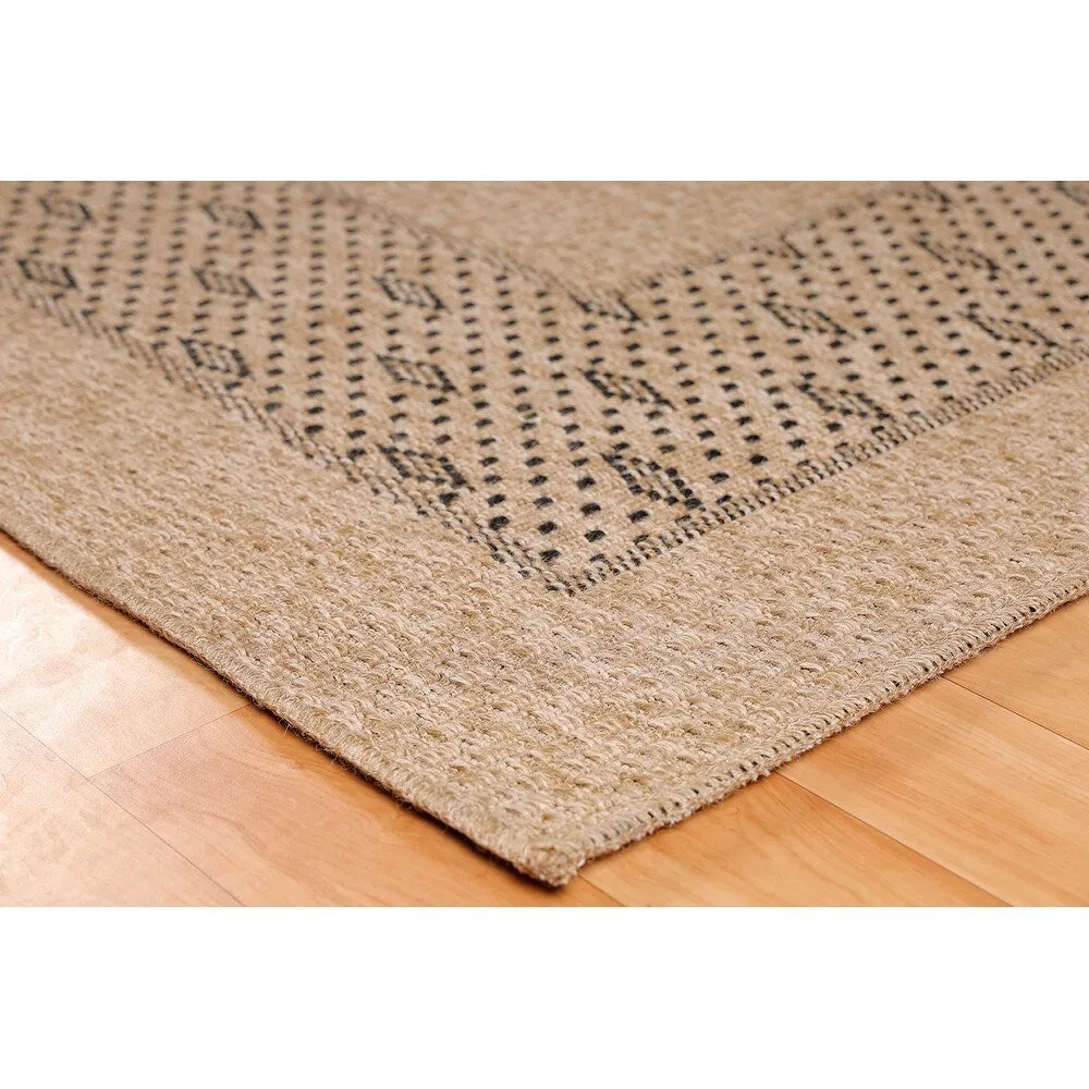 GAD - Classical Sisal-Inspired Indoor Outdoor Area Rug. Medallion. Bordered. Geometric Pattern. Fade and Stain Resistant