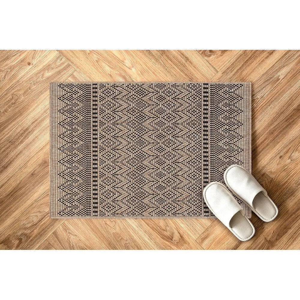 GAD - Classical Sisal-Inspired Indoor Outdoor Area Rug. Medallion. Bordered. Geometric Pattern. Fade and Stain Resistant