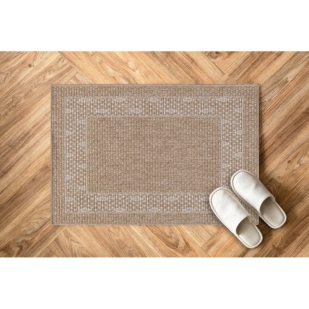 GAD - Classical Sisal-Inspired Indoor Outdoor Area Rug. Medallion. Bordered. Geometric Pattern. Fade and Stain Resistant