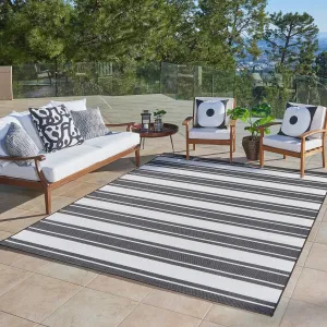 Gertmenian Paseo Castro Black/White Modern Stripe Flastweave Indoor/ Outdoor Area Rug