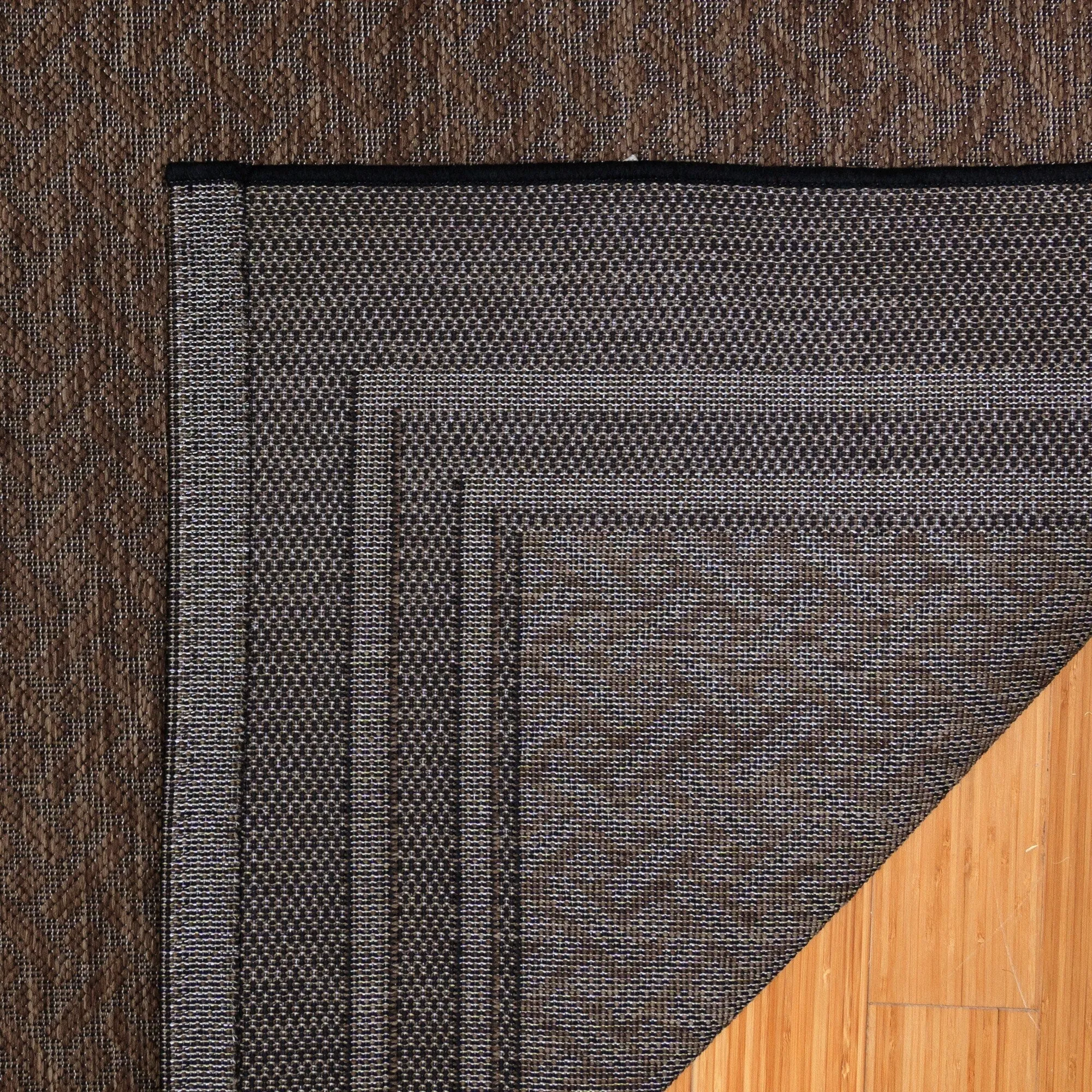 Gertmenian Paseo Soroa Havana/Black Classic Border Flatweave Indoor/ Outdoor Area Rug. 6x9 - 6'6x9'6