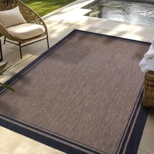 Gertmenian Paseo Soroa Havana/Black Classic Border Flatweave Indoor/ Outdoor Area Rug. 6x9 - 6'6x9'6