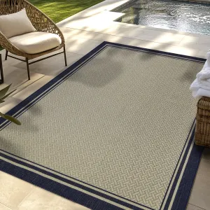 Gertmenian Paseo Soroa Navy Blue Classic Border Flatweave Indoor/ Outdoor Area Rug