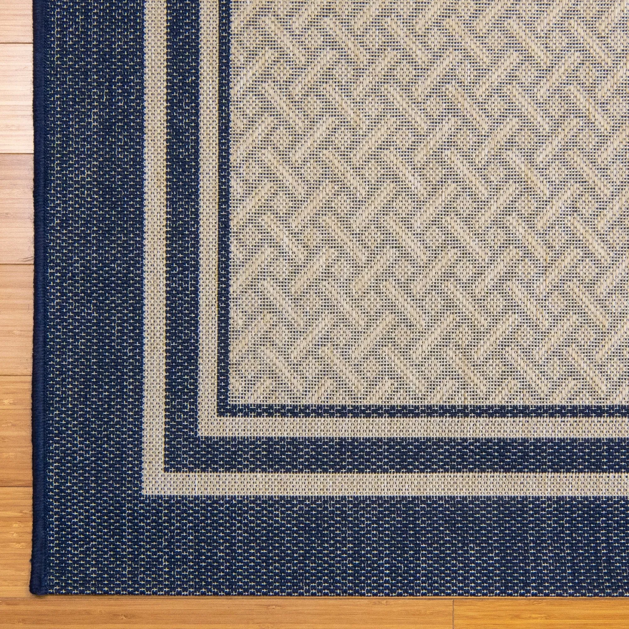 Gertmenian Paseo Soroa Navy Blue Classic Border Flatweave Indoor/ Outdoor Area Rug