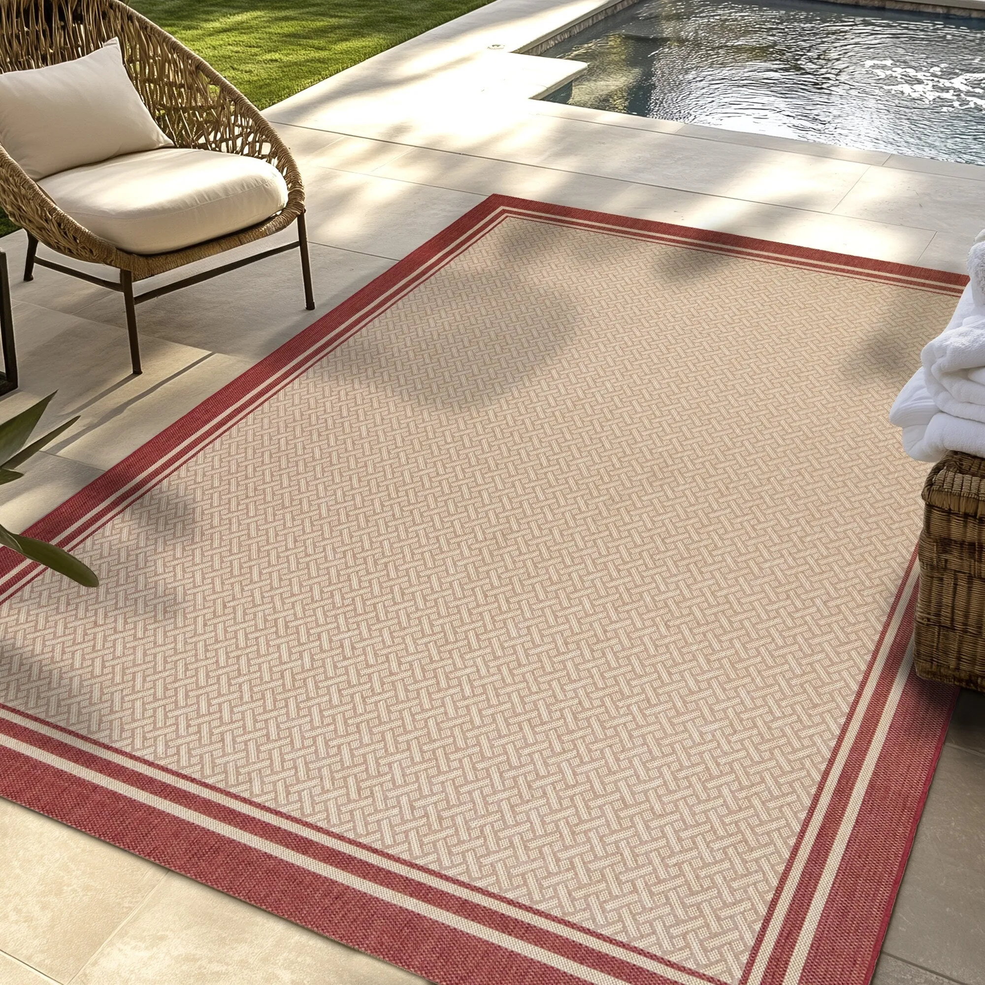 Gertmenian Paseo Soroa Red Classic Border Flatweave Indoor/ Outdoor Area Rug