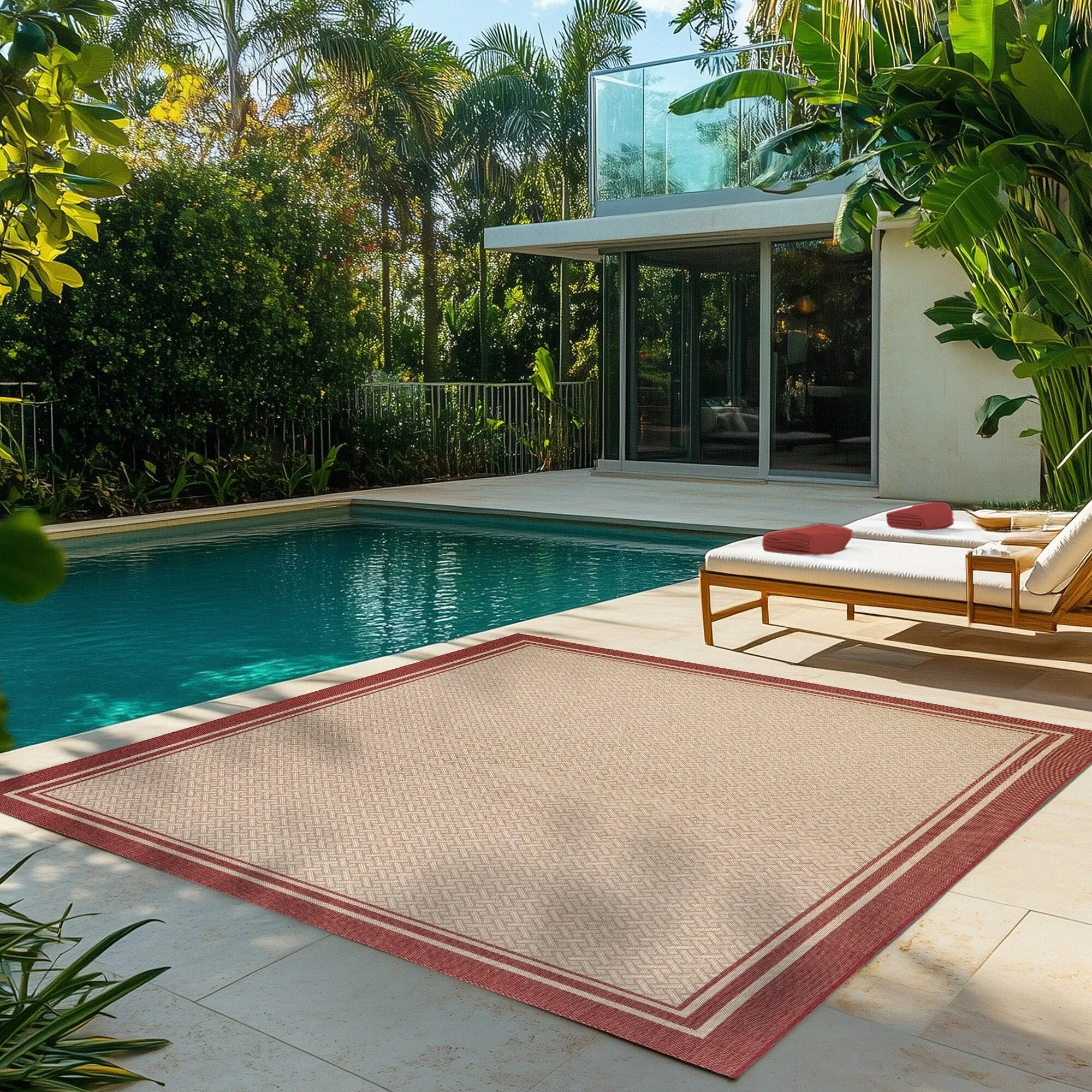 Gertmenian Paseo Soroa Red Classic Border Flatweave Indoor/ Outdoor Area Rug