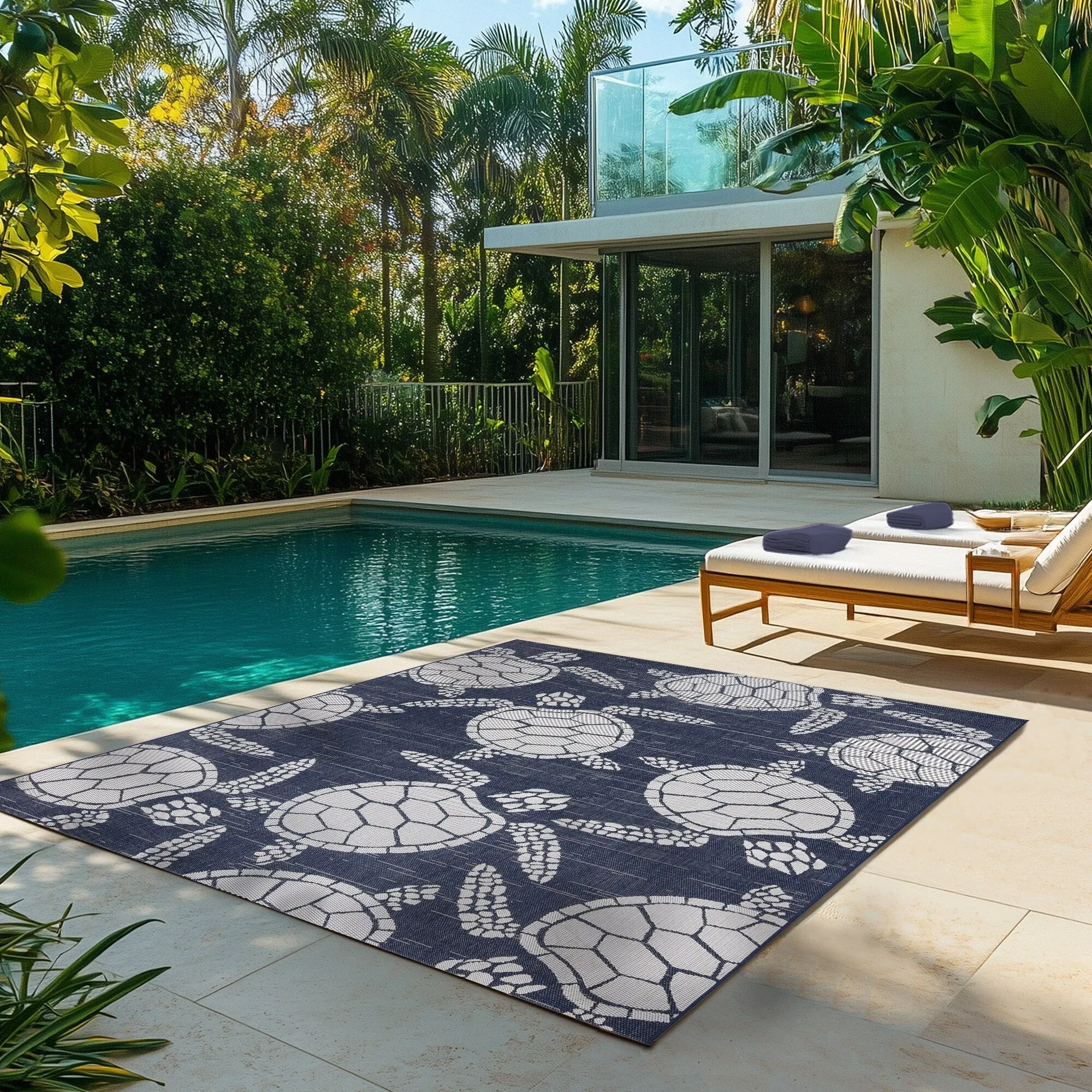 Gertmenian Paseo Tortue Tropical Sea Turtle Polypropylene Flatweave Indoor/ Outdoor Area Rug