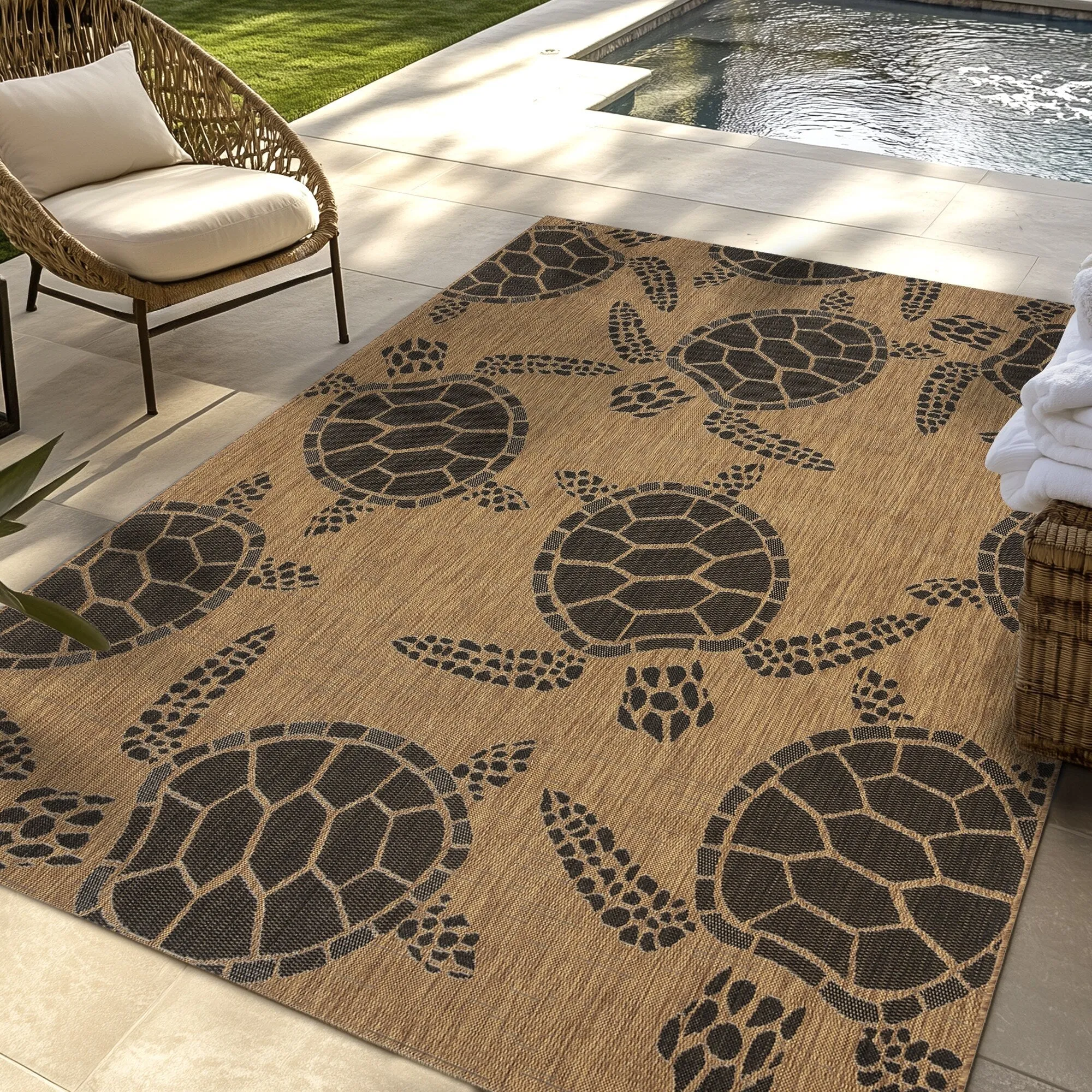 Gertmenian Paseo Tortue Tropical Sea Turtle Polypropylene Flatweave Indoor/ Outdoor Area Rug
