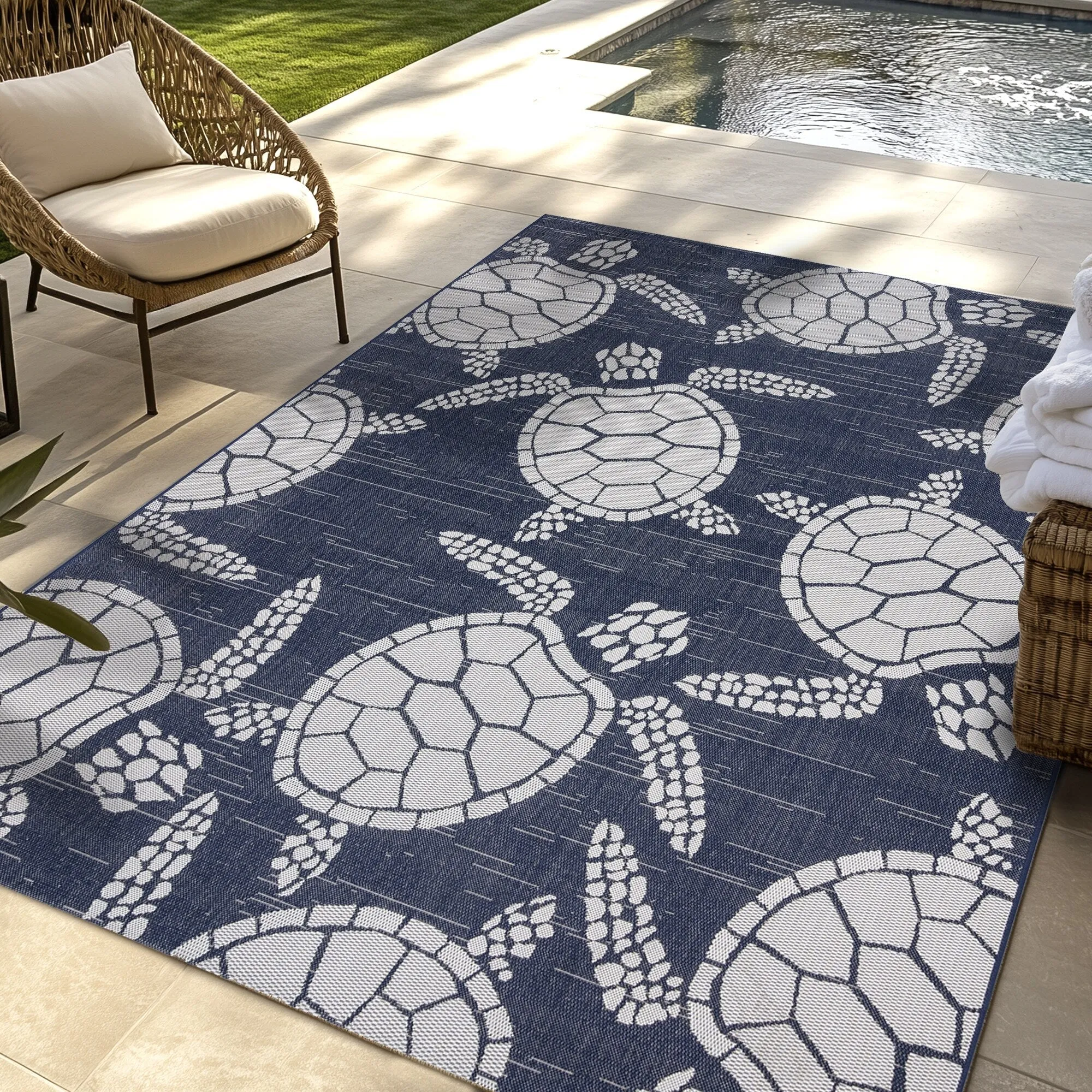 Gertmenian Paseo Tortue Tropical Sea Turtle Polypropylene Flatweave Indoor/ Outdoor Area Rug
