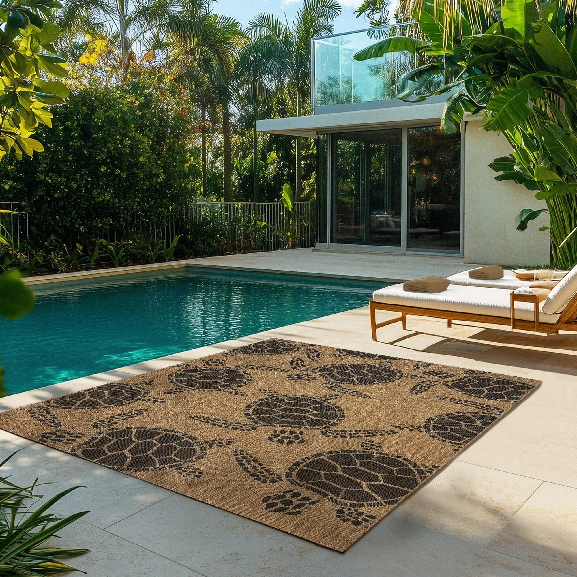 Gertmenian Paseo Tortue Tropical Sea Turtle Polypropylene Flatweave Indoor/ Outdoor Area Rug