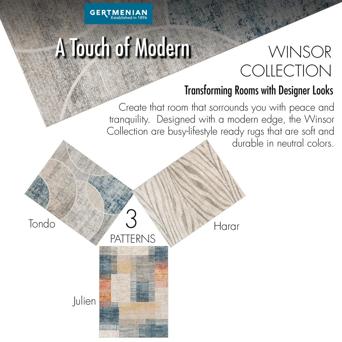 Gertmenian Winsor Modern Neutral Abstract Polypropylene Indoor Area Rug Collection