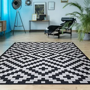 Hampton Ionic Black and White Indoor/ Outdoor Area Rug