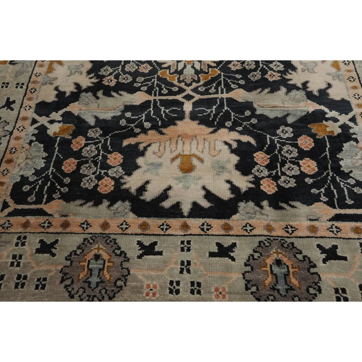 Hand Knotted Arts & Craft Blue Turkish Oushak Wool Traditional Area Rug