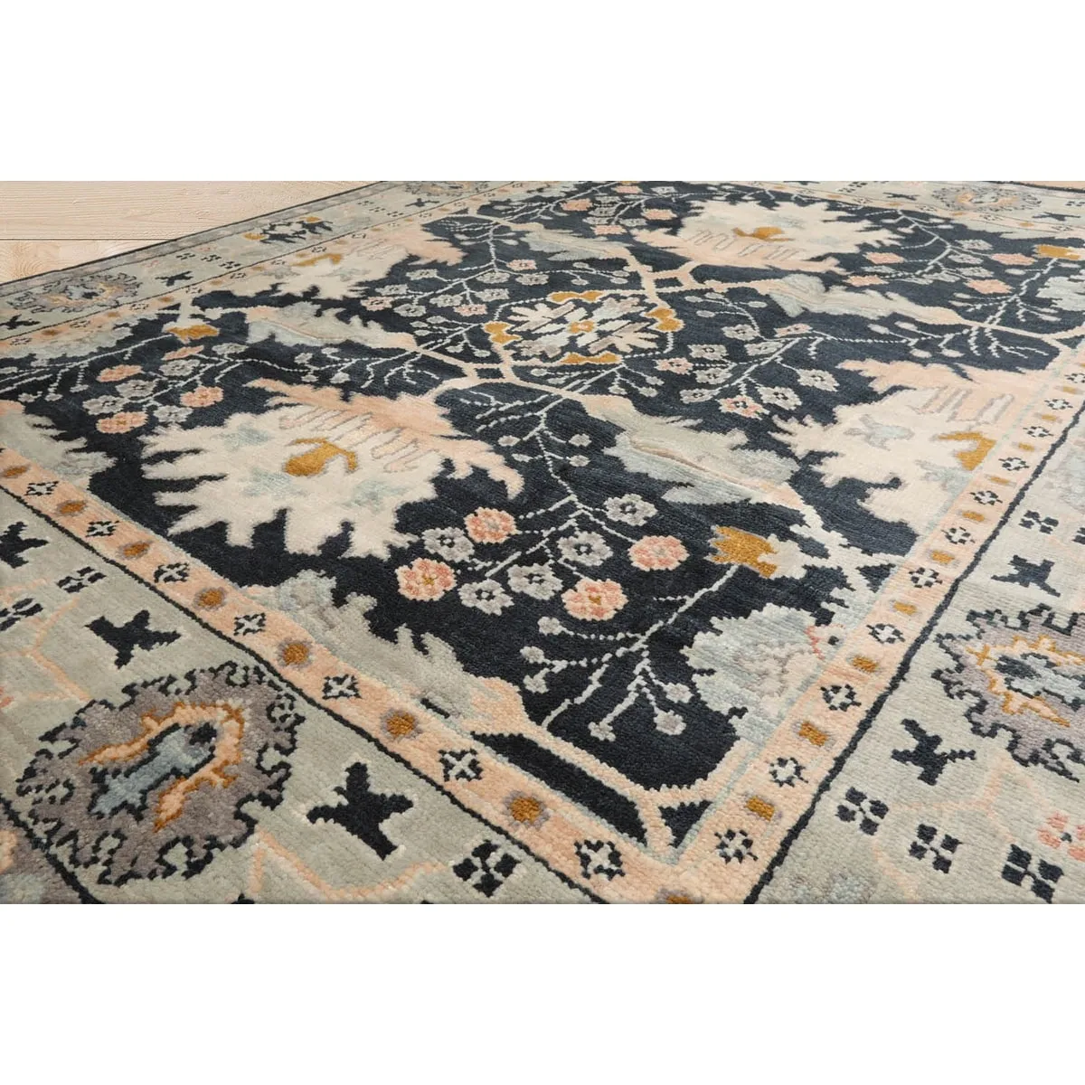 Hand Knotted Arts & Craft Blue Turkish Oushak Wool Traditional Area Rug