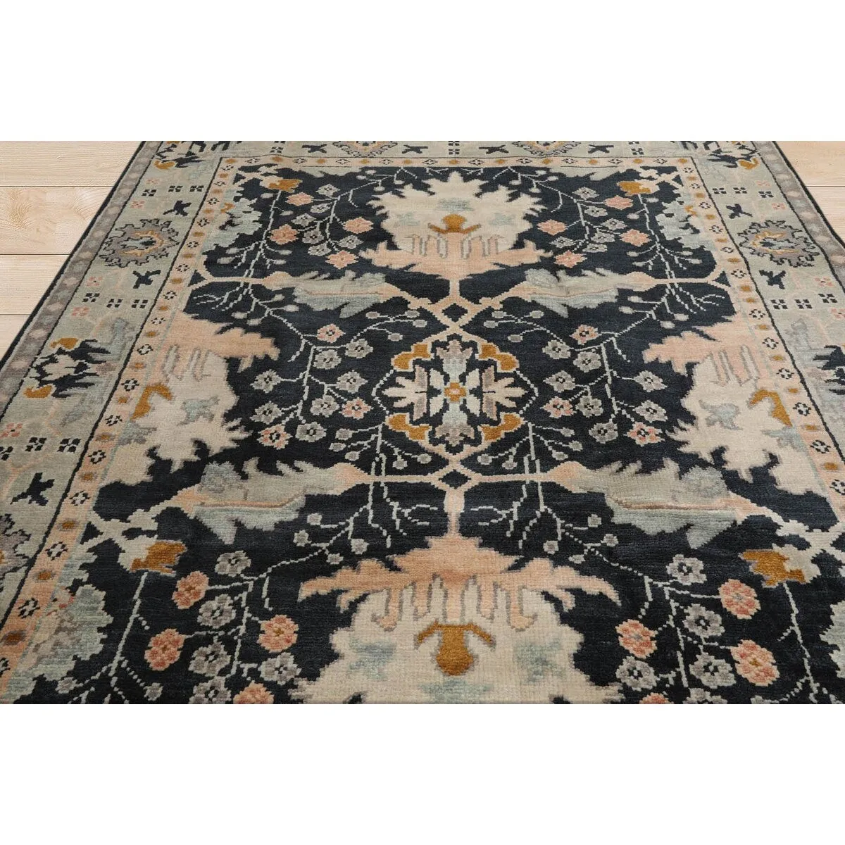 Hand Knotted Arts & Craft Blue Turkish Oushak Wool Traditional Area Rug
