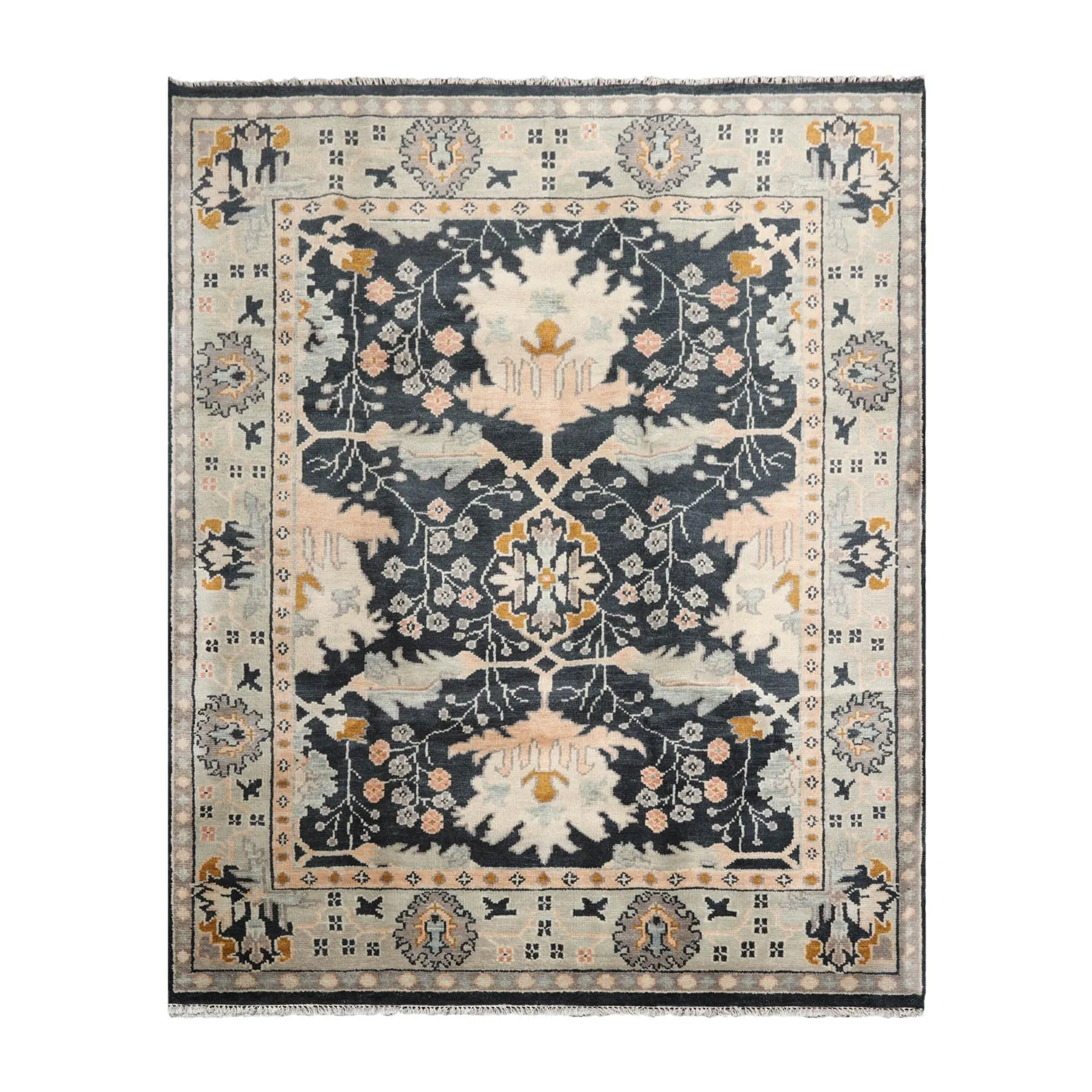 Hand Knotted Arts & Craft Blue Turkish Oushak Wool Traditional Area Rug