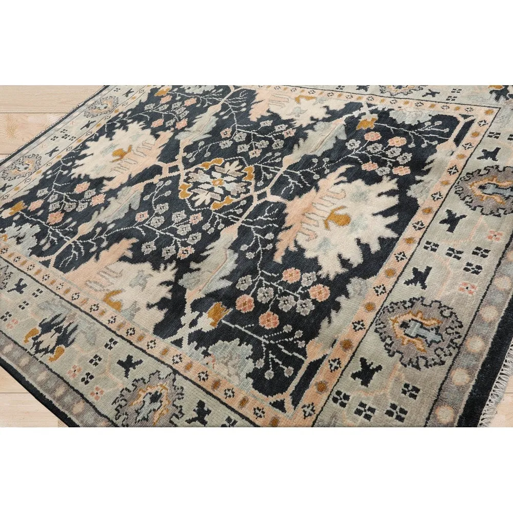 Hand Knotted Arts & Craft Blue Turkish Oushak Wool Traditional Area Rug