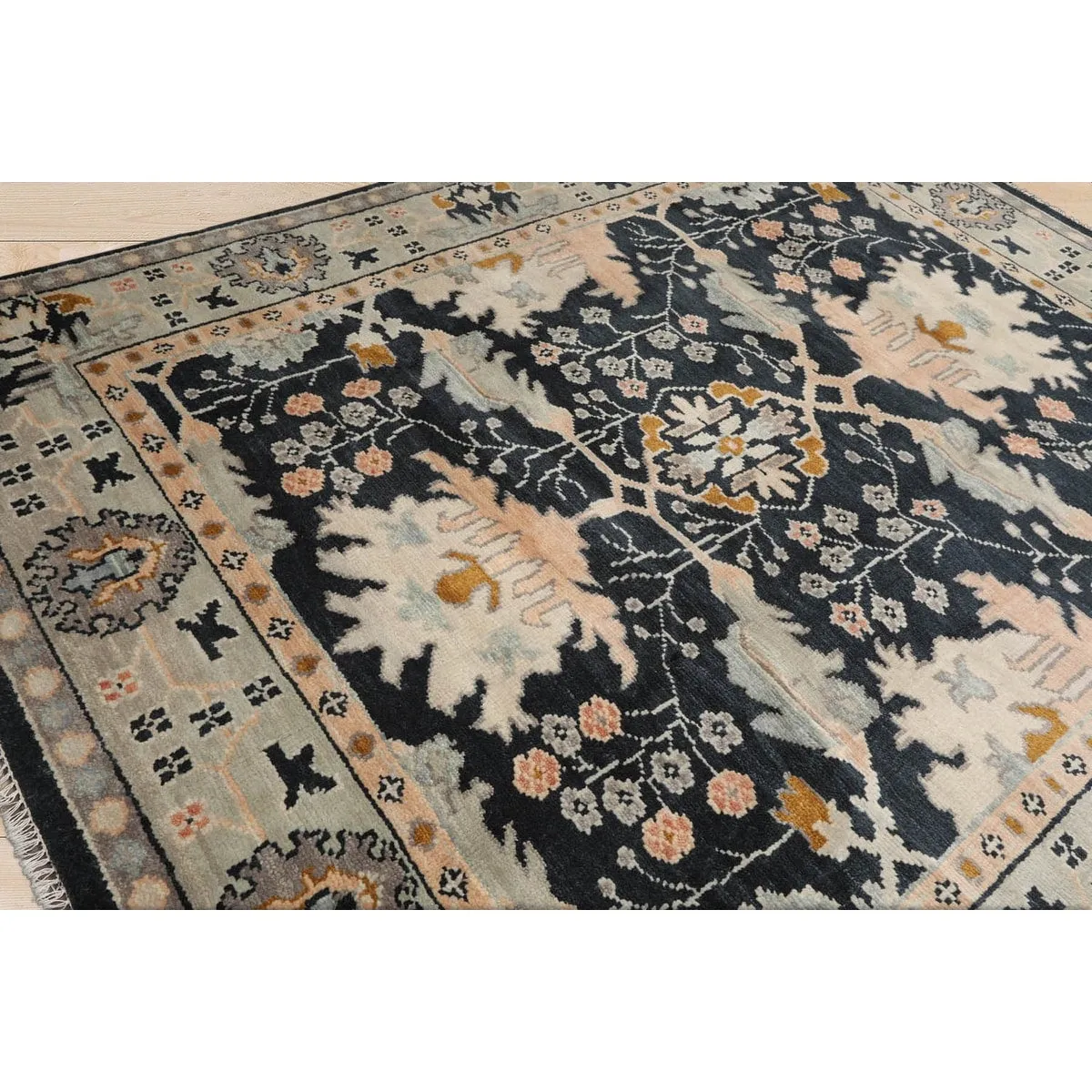 Hand Knotted Arts & Craft Blue Turkish Oushak Wool Traditional Area Rug