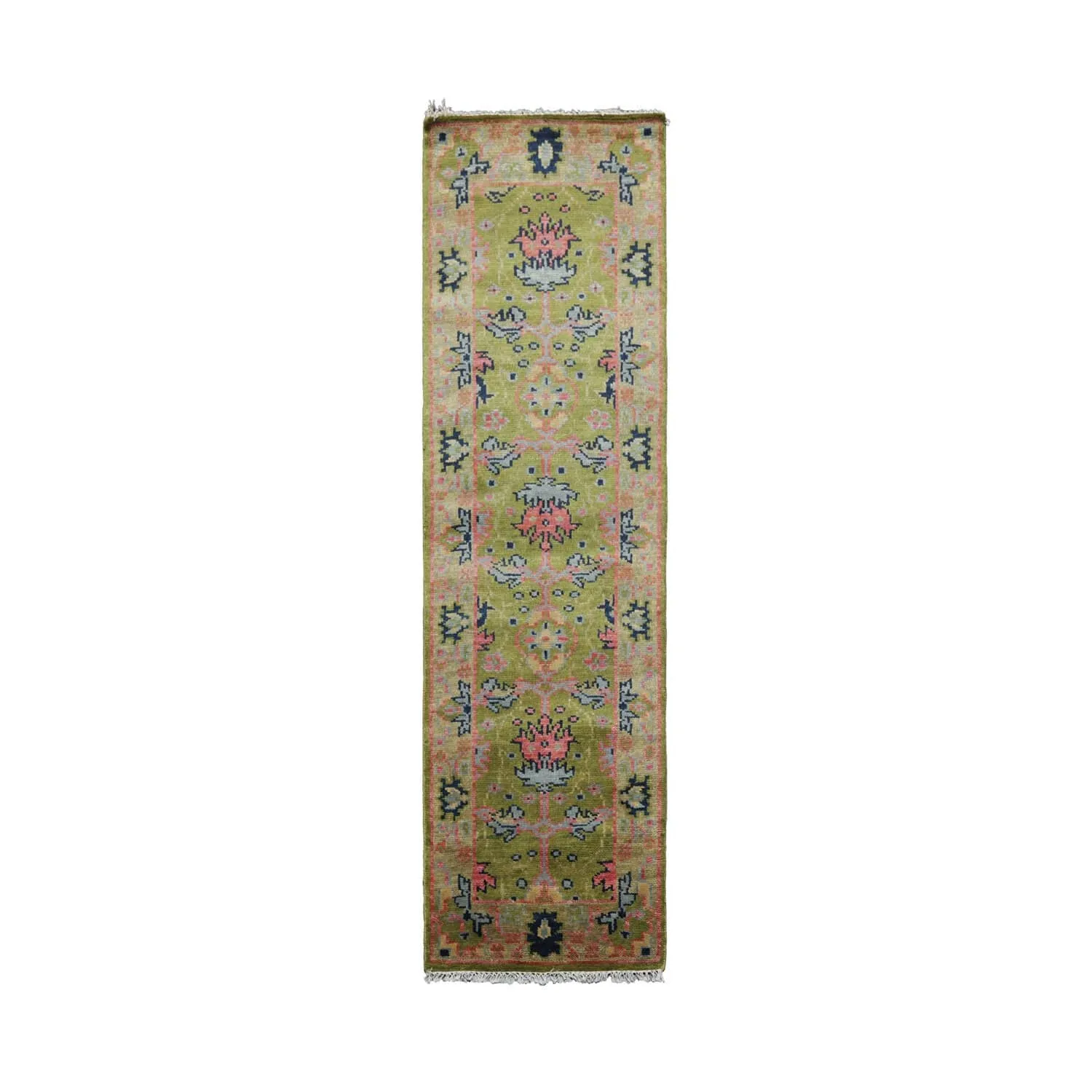 Hand Knotted Arts and Craft Green.Rust Turkish Oushak Wool Traditional Oriental Area Rug