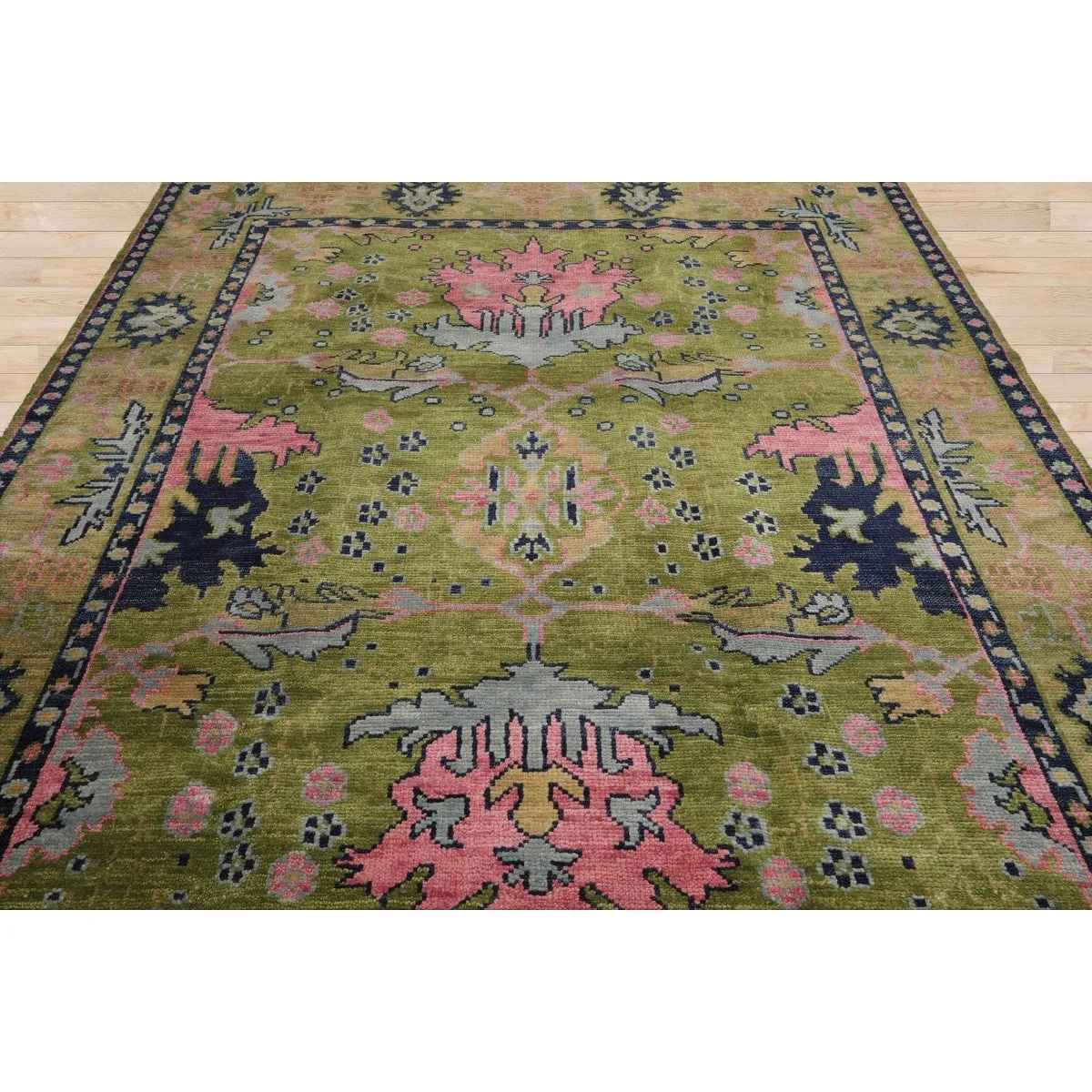 Hand Knotted Arts and Craft Green.Rust Turkish Oushak Wool Traditional Oriental Area Rug