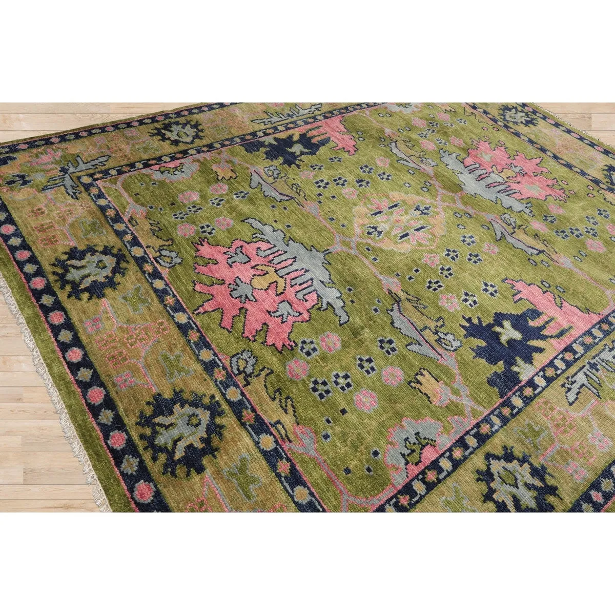 Hand Knotted Arts and Craft Green.Rust Turkish Oushak Wool Traditional Oriental Area Rug