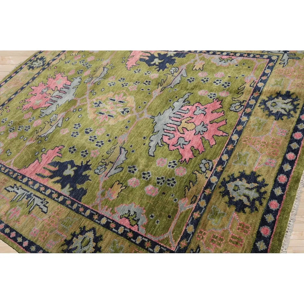 Hand Knotted Arts and Craft Green.Rust Turkish Oushak Wool Traditional Oriental Area Rug