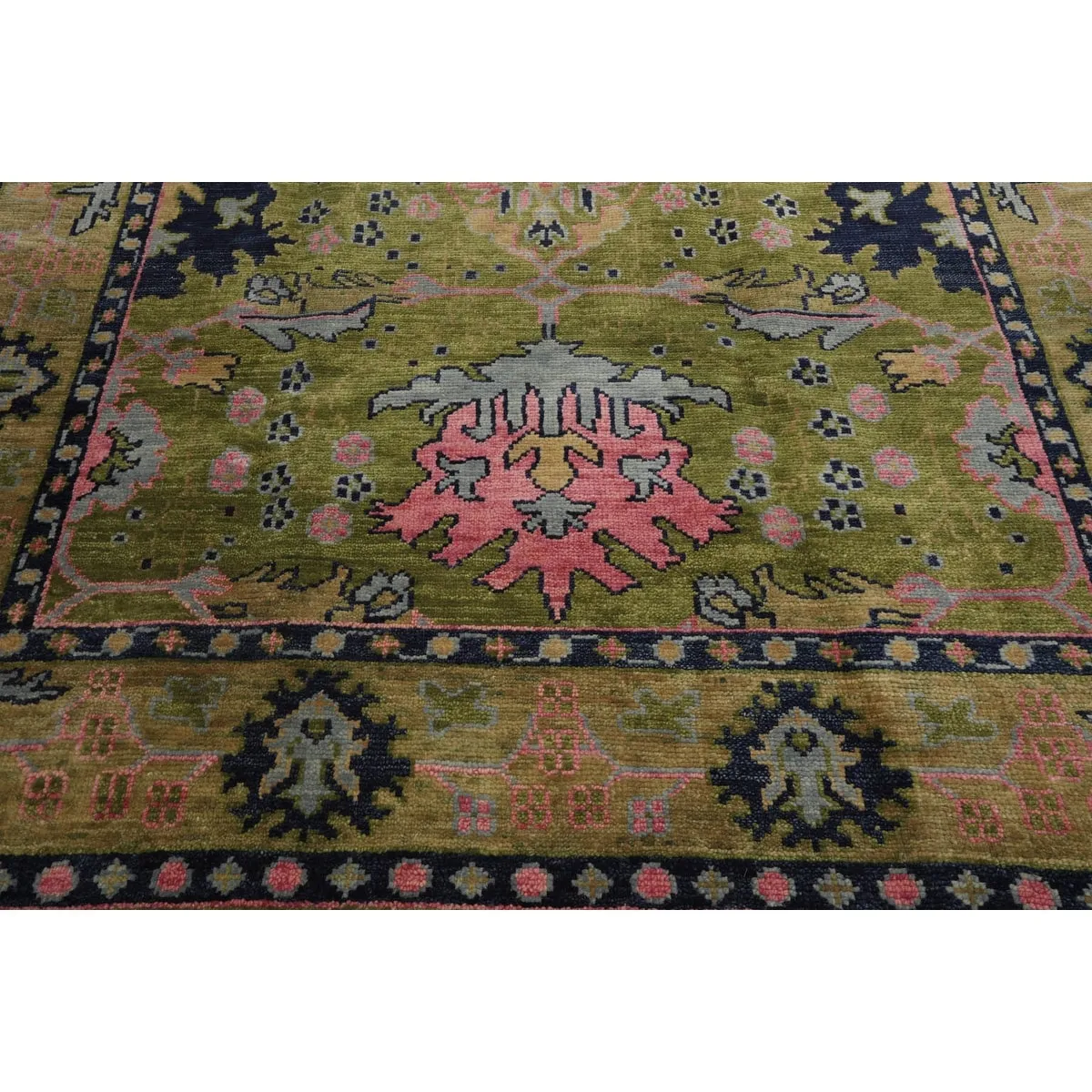 Hand Knotted Arts and Craft Green.Rust Turkish Oushak Wool Traditional Oriental Area Rug