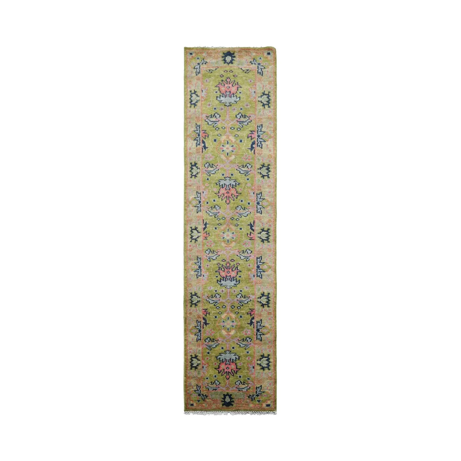 Hand Knotted Arts and Craft Green.Rust Turkish Oushak Wool Traditional Oriental Area Rug