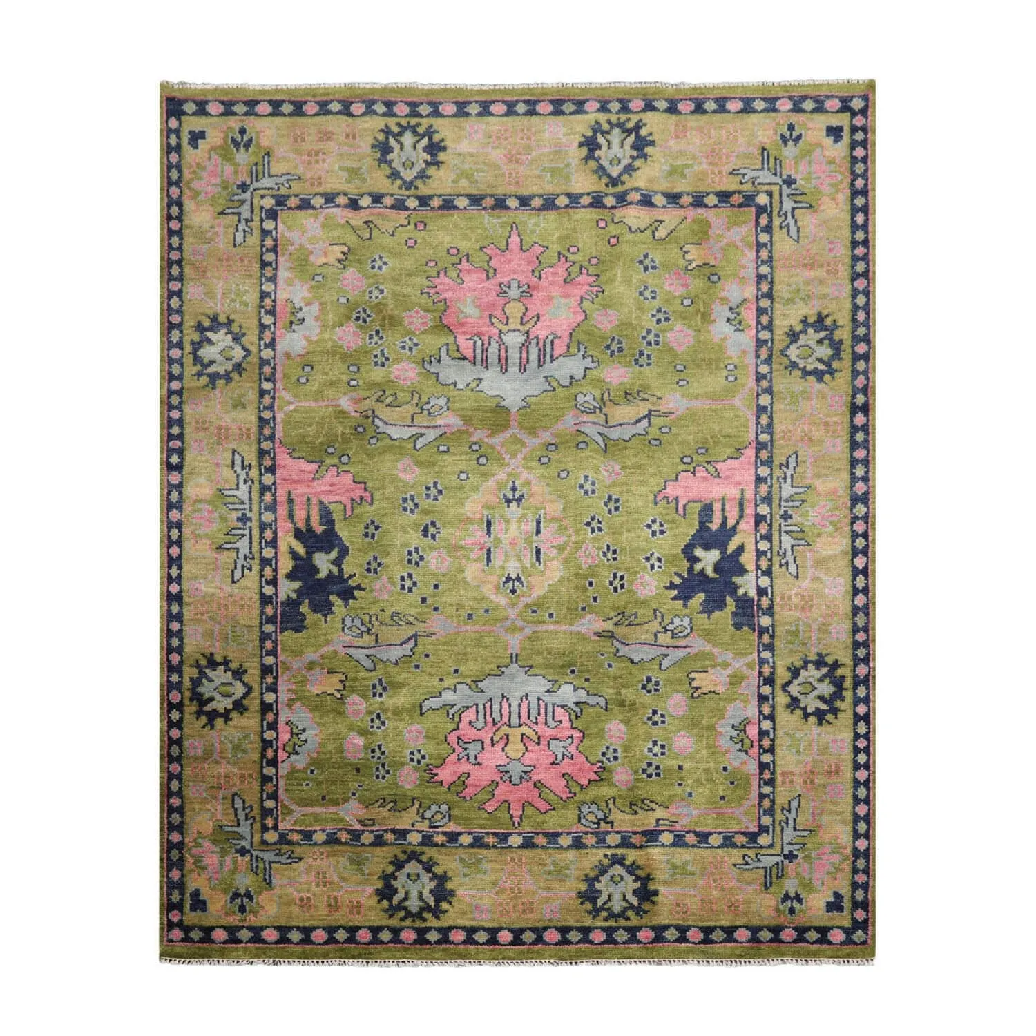 Hand Knotted Arts and Craft Green.Rust Turkish Oushak Wool Traditional Oriental Area Rug