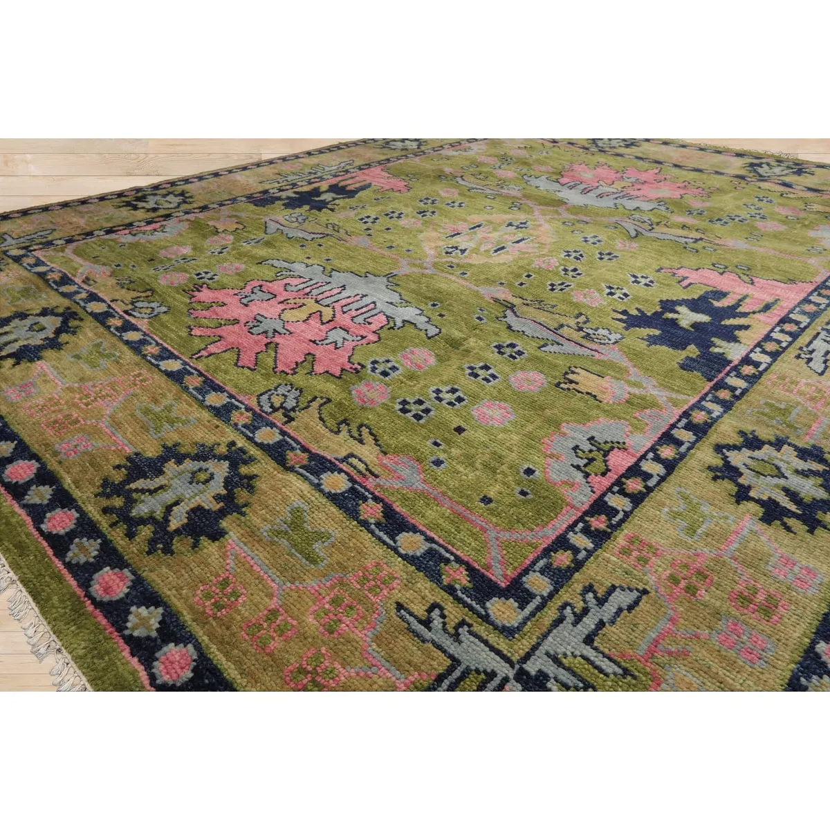 Hand Knotted Arts and Craft Green.Rust Turkish Oushak Wool Traditional Oriental Area Rug