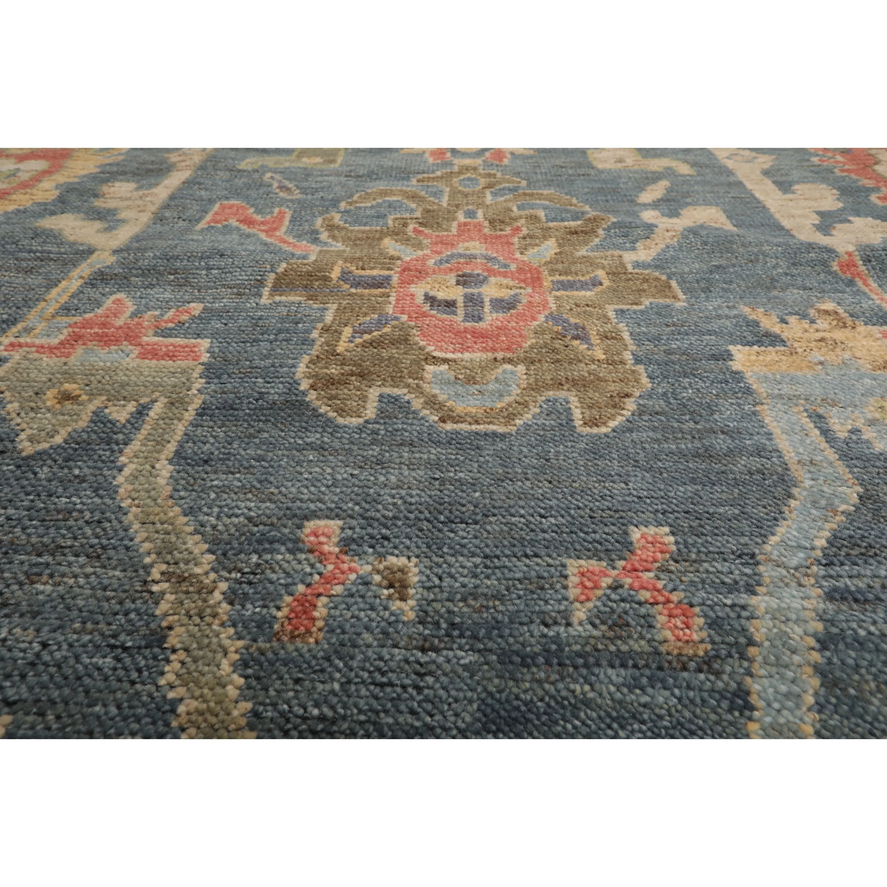 Hand Knotted Blue.Gray Oushak Wool Traditional Oriental Area Rug
