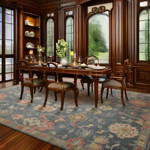 Hand Knotted Blue.Gray Oushak Wool Traditional Oriental Area Rug