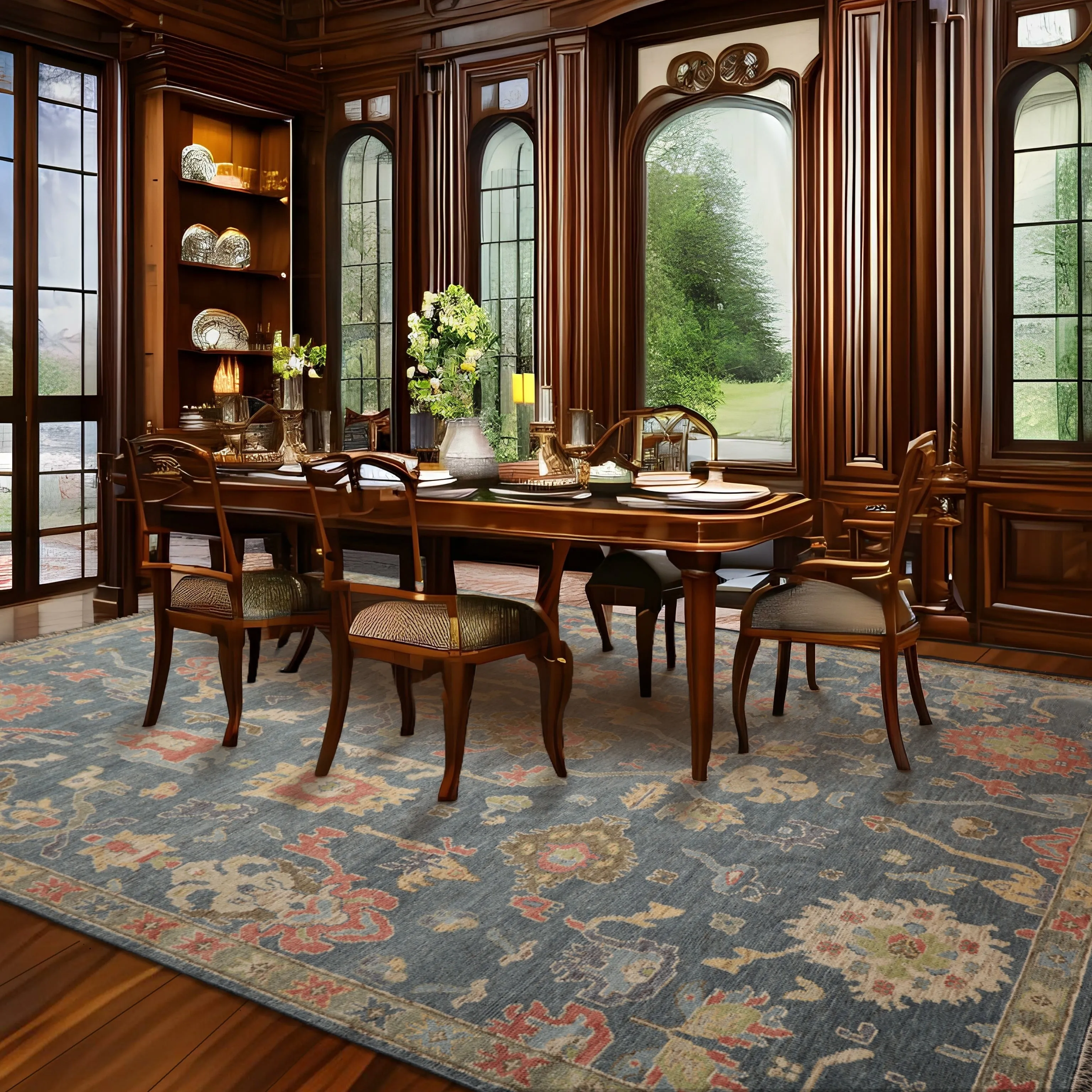 Hand Knotted Blue.Gray Oushak Wool Traditional Oriental Area Rug